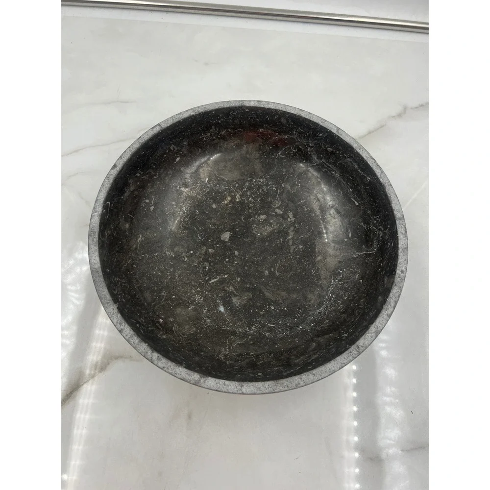 Tahari Home Marble Decorative Bowl Black Stone Copper Inlay Centerpiece 10in